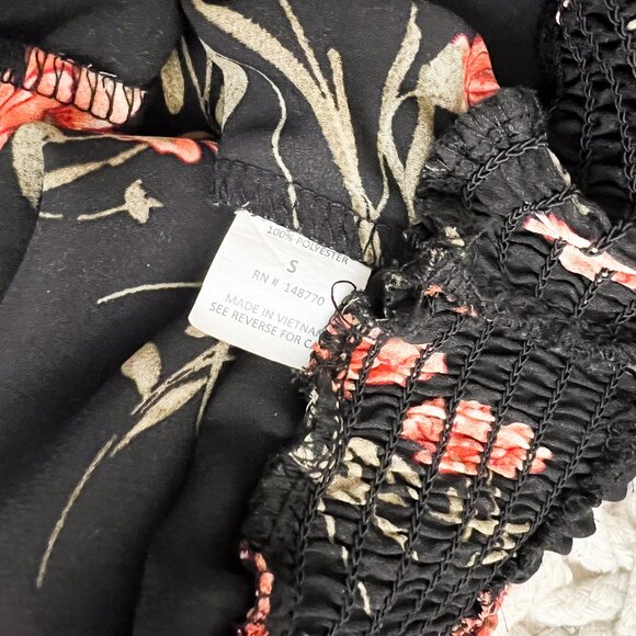 Siena Sky Black Floral Smocked Waist Blouse Top | Small - Picture 4 of 5